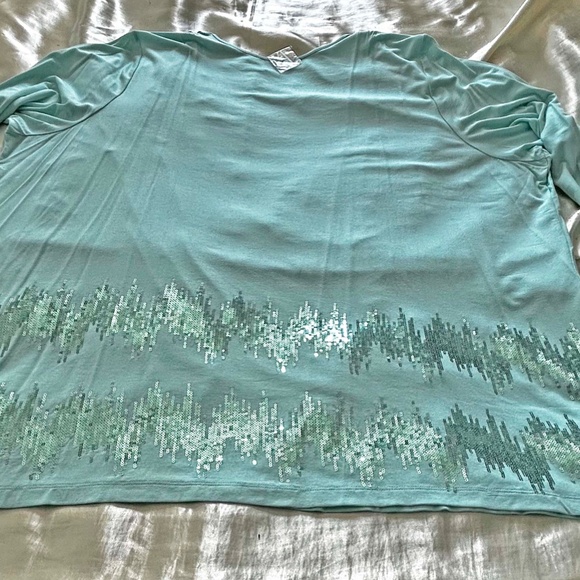 CARDIGAN, BOYFRIEND, MINT, SZ 3X, SEQUIN DETAILS, JERSEY KNIT, LONG SLEEVES, JOA - Picture 2 of 13